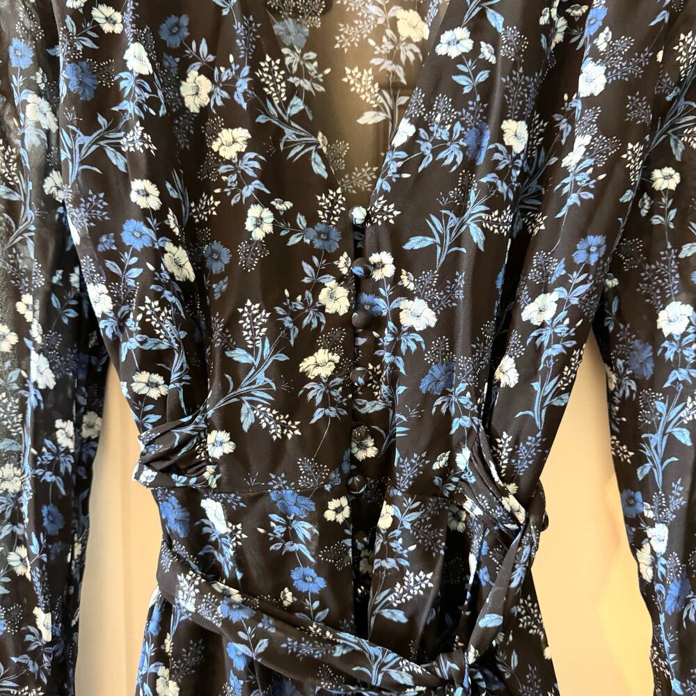 The Kooples Short Tie Waist Dress in Floral Blue Poppy Print - Picture 9 of 13